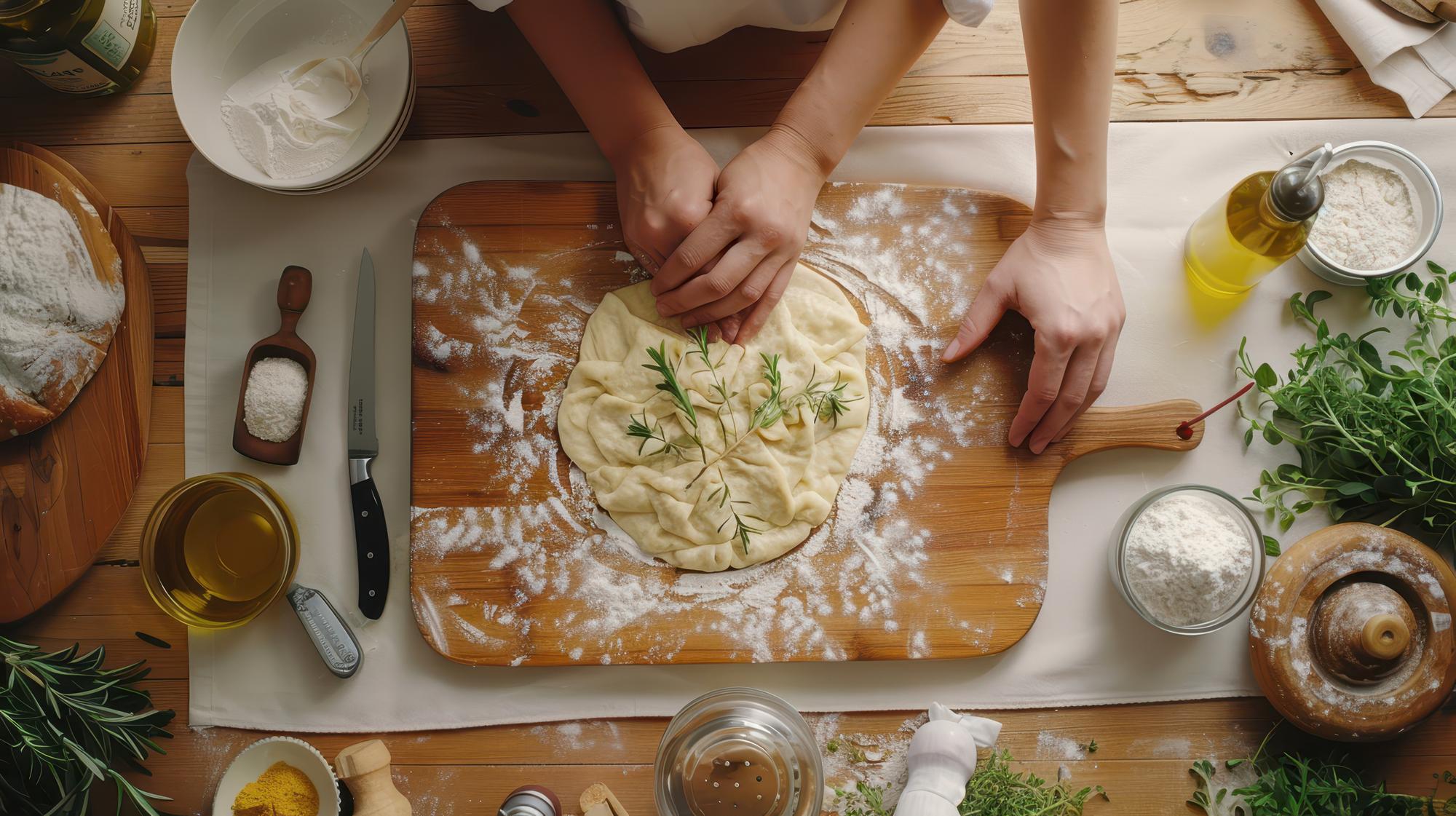 Hands preparing fresh pasta
